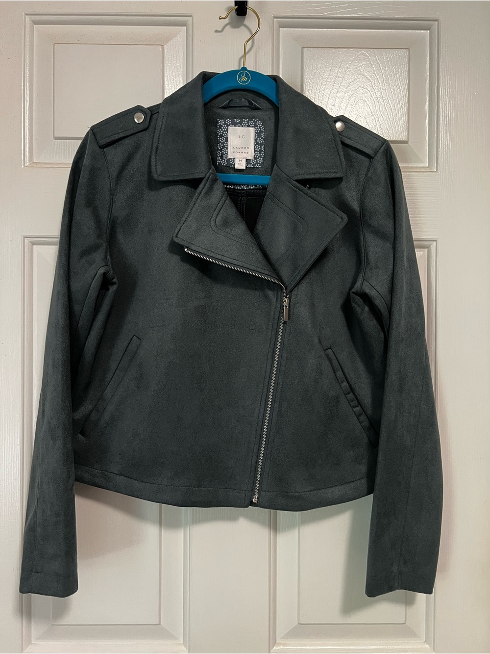 LC Lauren Conrad Dark Charcoal Gray Suede Moto Jacket